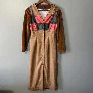 Patchwork Dress Size S Leather Suede Cowgirl Western Snap Button Festival Womens